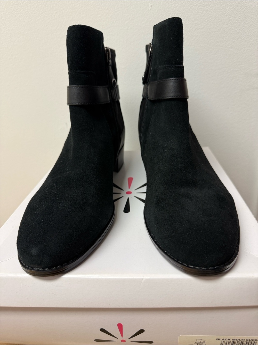 Isaac Mizrahi Black Suede size 11 Wide Ankle Boots with Decorative Buckle